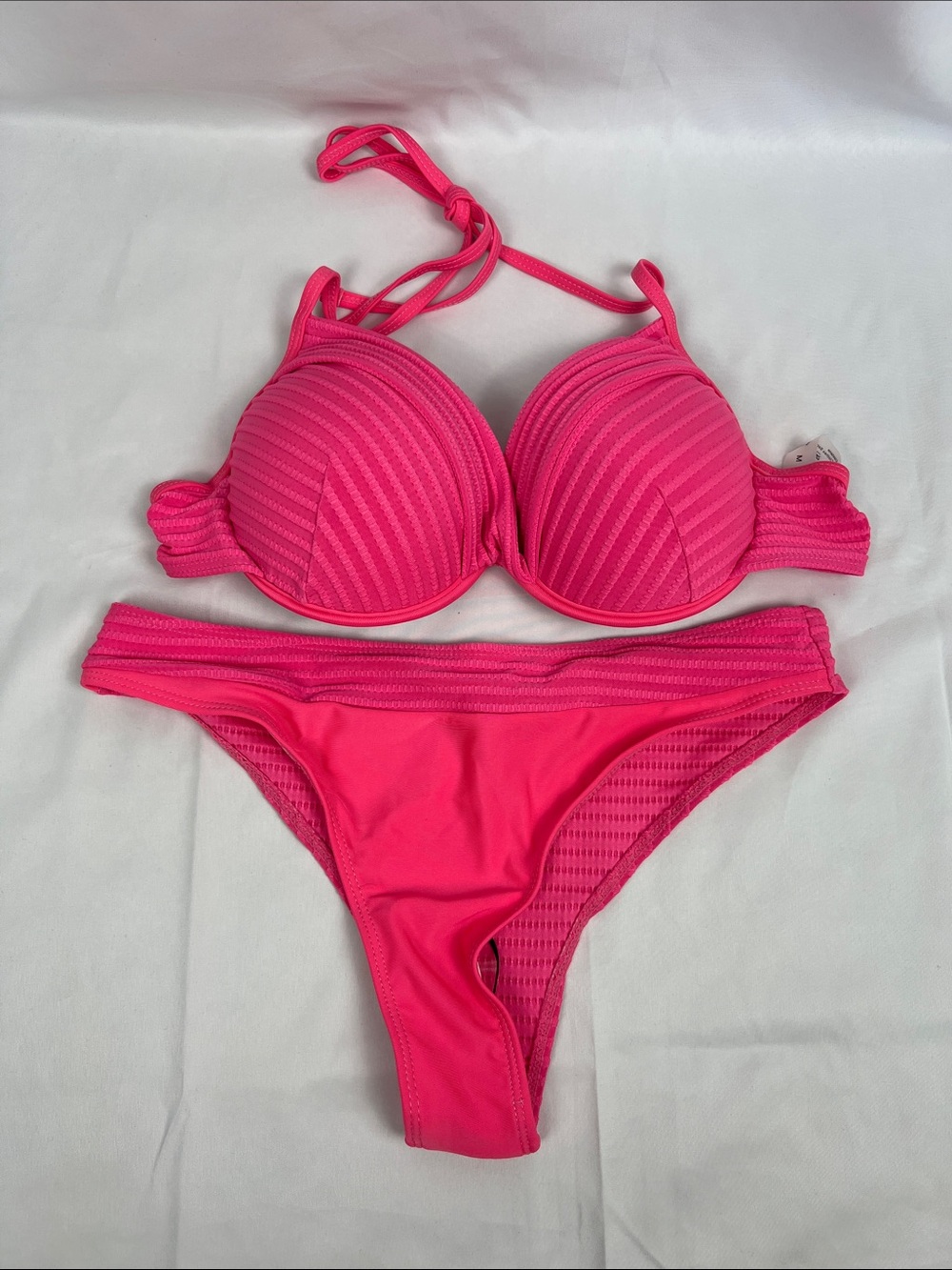 SHEIN Pink Textured Bikini Set- Size Medium